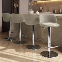 Set of 4 Beige Upholstered Adjustable Swivel Bar Stools with Chrome Base - Tessa