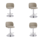 Set of 4 Beige Upholstered Adjustable Swivel Bar Stools with Chrome Base - Tessa