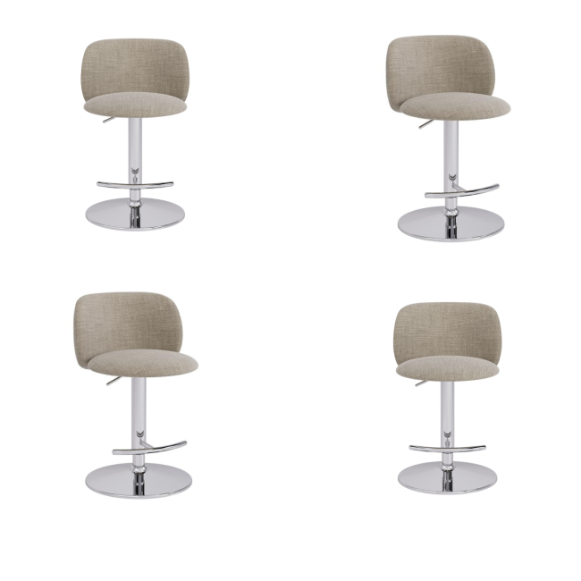 Set of 4 Beige Upholstered Adjustable Swivel Bar Stools with Chrome Base - Tessa