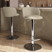 Set of 2 Beige Faux Leather Adjustable Swivel Bar Stools with Chrome Base - Tessa Set of 2 Beige Faux Leather Adjustable Swivel Bar Stools with Chrome Base - Tessa