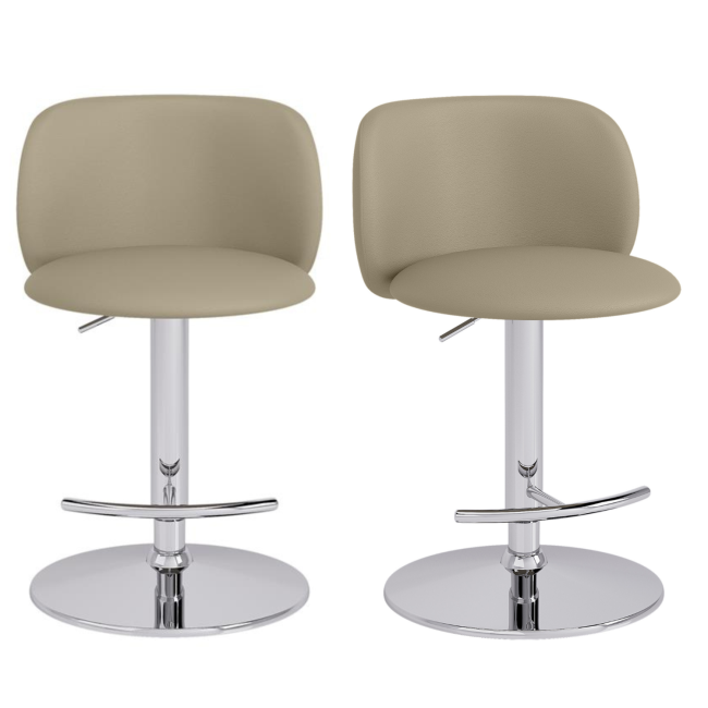 Set of 2 Beige Faux Leather Adjustable Swivel Bar Stools with Chrome Base - Tessa