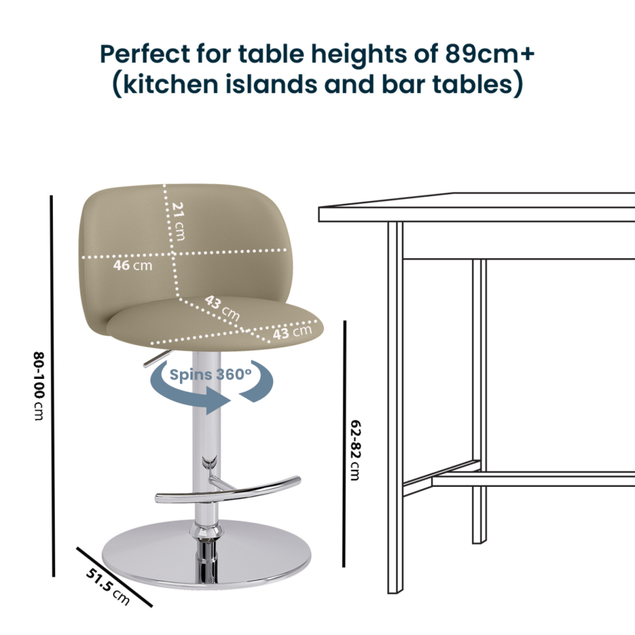 Set of 2 Beige Faux Leather Adjustable Swivel Bar Stools with Chrome Base - Tessa