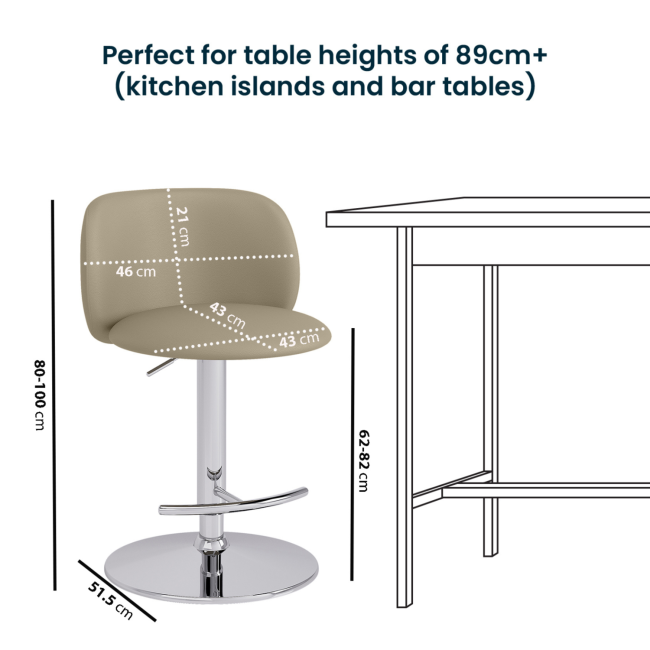 Set of 2 Beige Faux Leather Adjustable Swivel Bar Stools with Chrome Base - Tessa