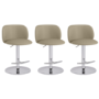 Set of 3 Beige Faux Leather Adjustable Swivel Bar Stools with Chrome Base - Tessa