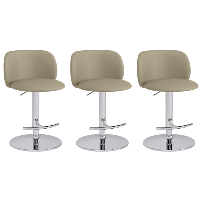 Set of 3 Beige Faux Leather Adjustable Swivel Bar Stools with Chrome Base - Tessa