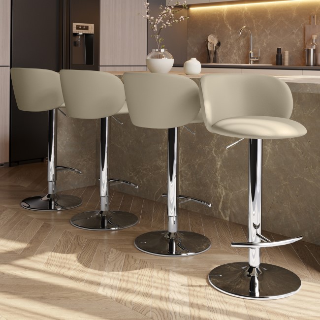 Set of 4 Beige Faux Leather Adjustable Swivel Bar Stools with Chrome Base - Tessa