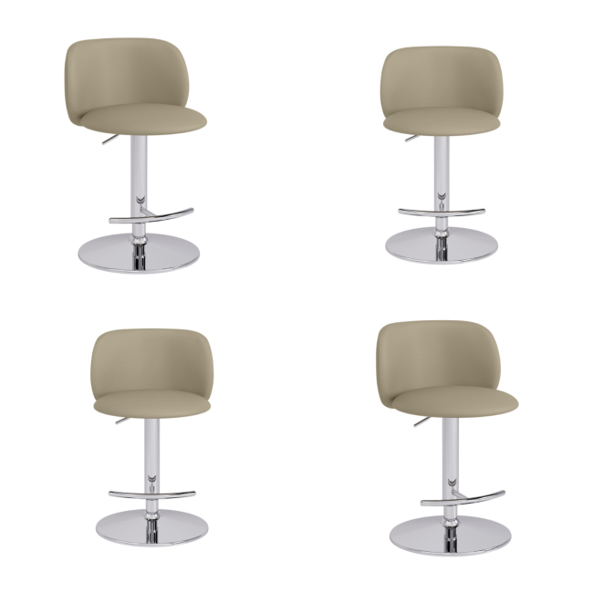 Set of 4 Beige Faux Leather Adjustable Swivel Bar Stools with Chrome Base - Tessa