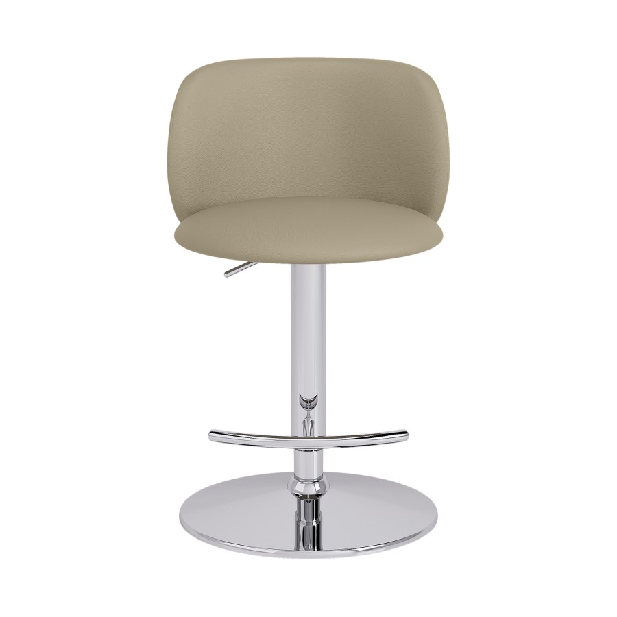 Set of 2 Beige Faux Leather Adjustable Swivel Bar Stools with Chrome Base - Tessa