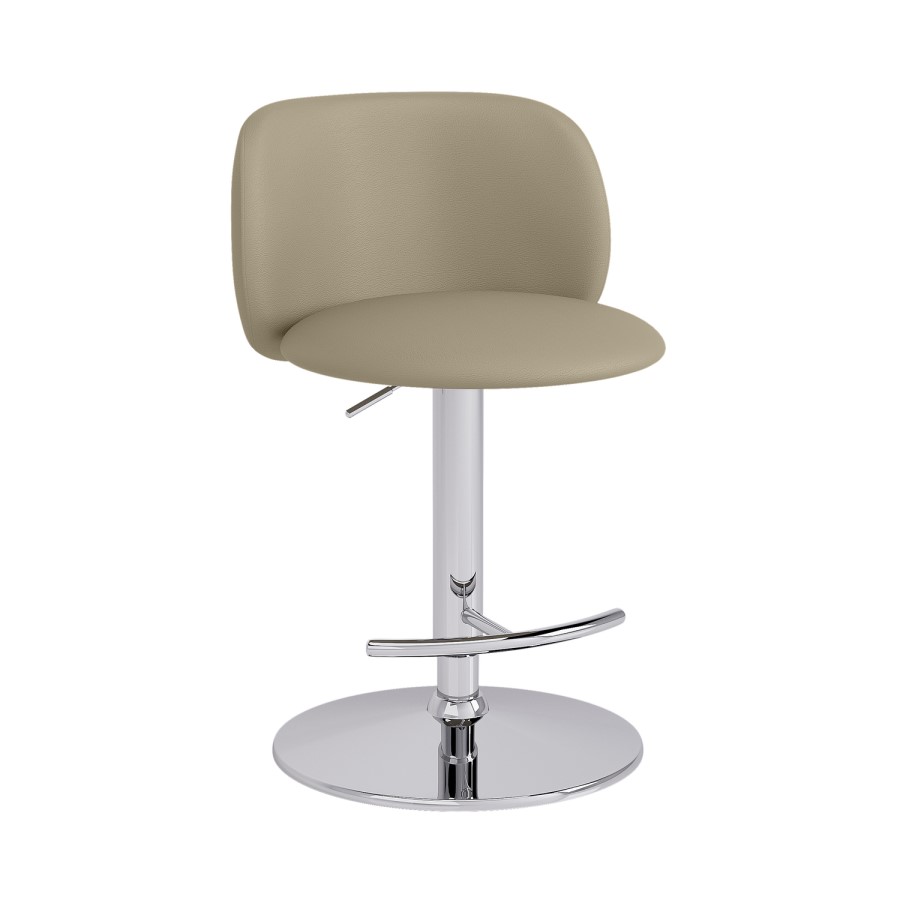 Set of 2 Beige Faux Leather Adjustable Swivel Bar Stools with Chrome Base - Tessa