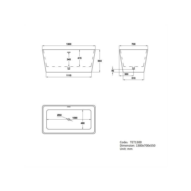 Modern Freestanding 1300mm Bath Suite with Toilet & Basin - Tetra