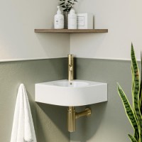 Wall Hung Corner Basin 440mm with Brass Tap Bottle Trap and Waste - Theo
