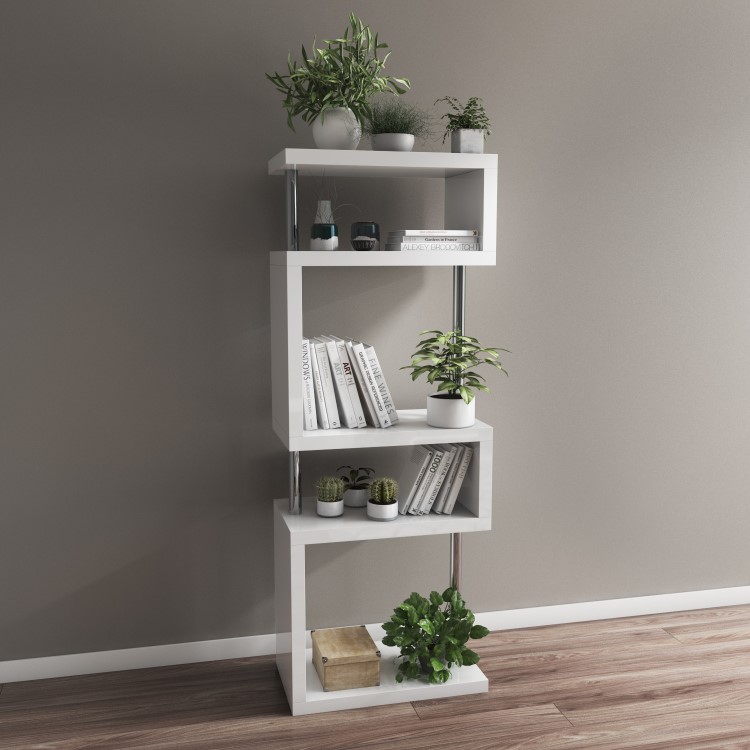 GRADE A1 - Artemis White High Gloss Geometric Shelving Unit/Bookcase