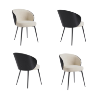 Set of 4 Beige Upholstered Dining Chairs with Black Wooden Curved Back - Tori