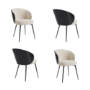 Set of 4 Beige Upholstered Dining Chairs with Black Wooden Curved Back - Tori