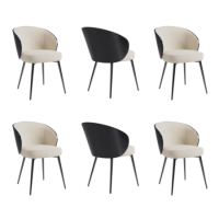 Set of 6 Beige Upholstered Dining Chairs with Black Wooden Curved Back - Tori