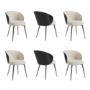 Set of 6 Beige Upholstered Dining Chairs with Black Wooden Curved Back - Tori