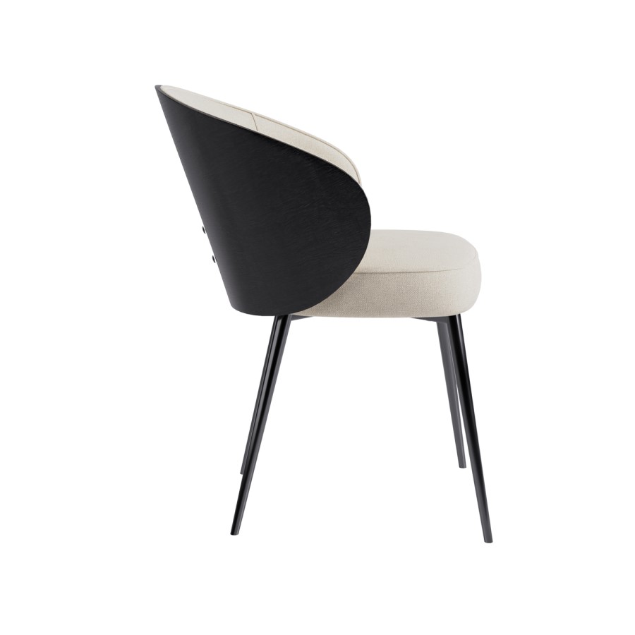 Set of 6 Beige Upholstered Dining Chairs with Black Wooden Curved Back - Tori