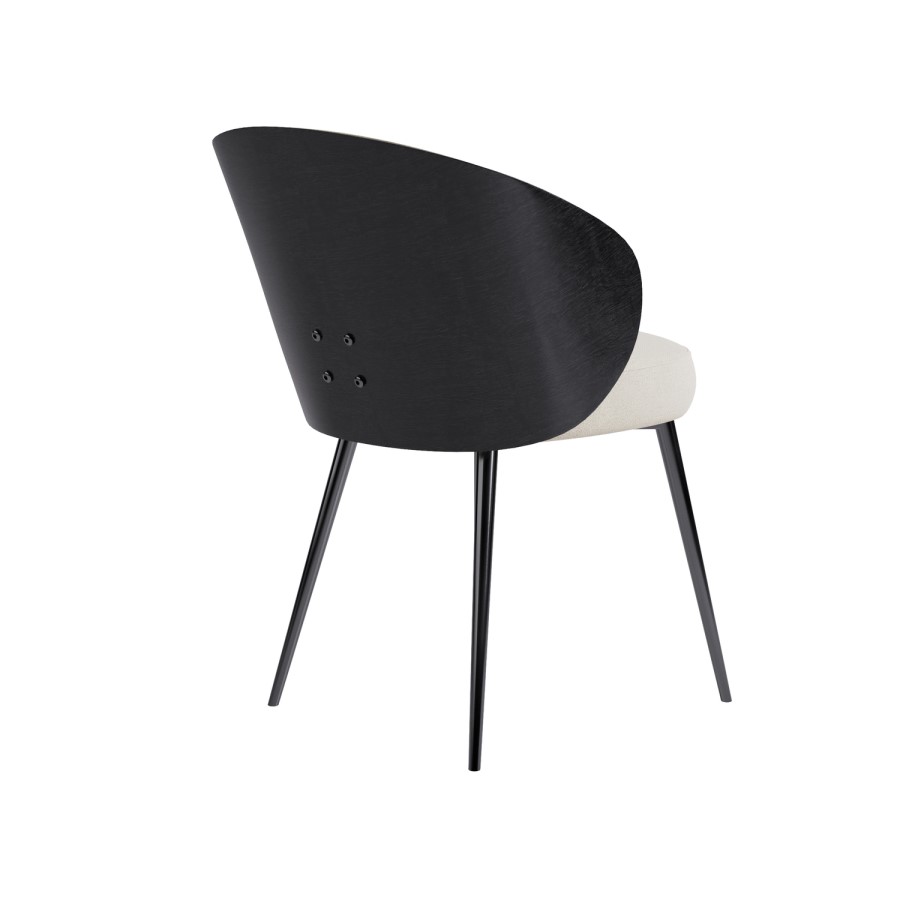 Set of 6 Beige Upholstered Dining Chairs with Black Wooden Curved Back - Tori