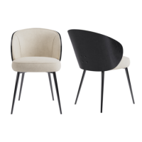 Set of 2 Beige Upholstered Dining Chairs with Black Wooden Curved Back - Tori