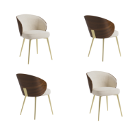 Set of 4 Beige Upholstered Dining Chairs with Walnut Wooden Curved Back - Tori