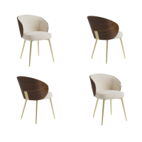 Set of 4 Beige Upholstered Dining Chairs with Wooden Back - Tori Set of 4 Beige Upholstered Dining Chairs with Wooden Back - Tori