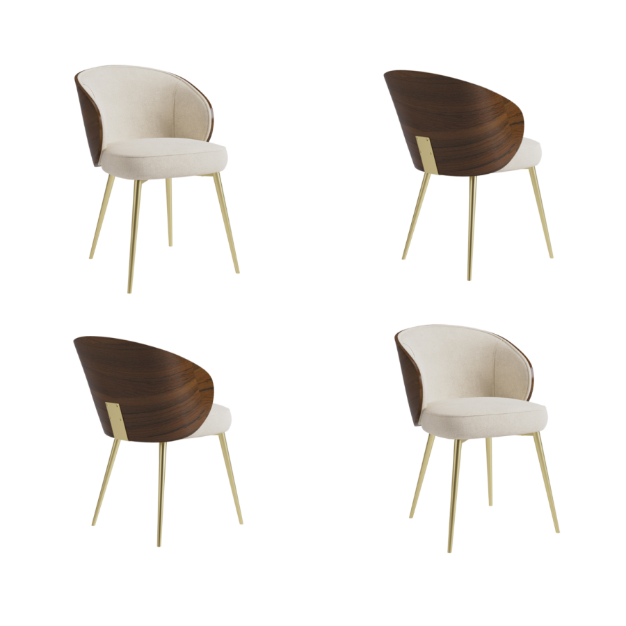 Set of 4 Beige Upholstered Dining Chairs with Wooden Back - Tori
