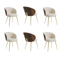 Set of 6 Beige Upholstered Dining Chairs with Walnut Wooden Curved Back - Tori