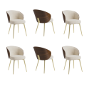 BUN/TOR002/96041 Set of 6 Beige Upholstered Dining Chairs with Wooden Back - Tori