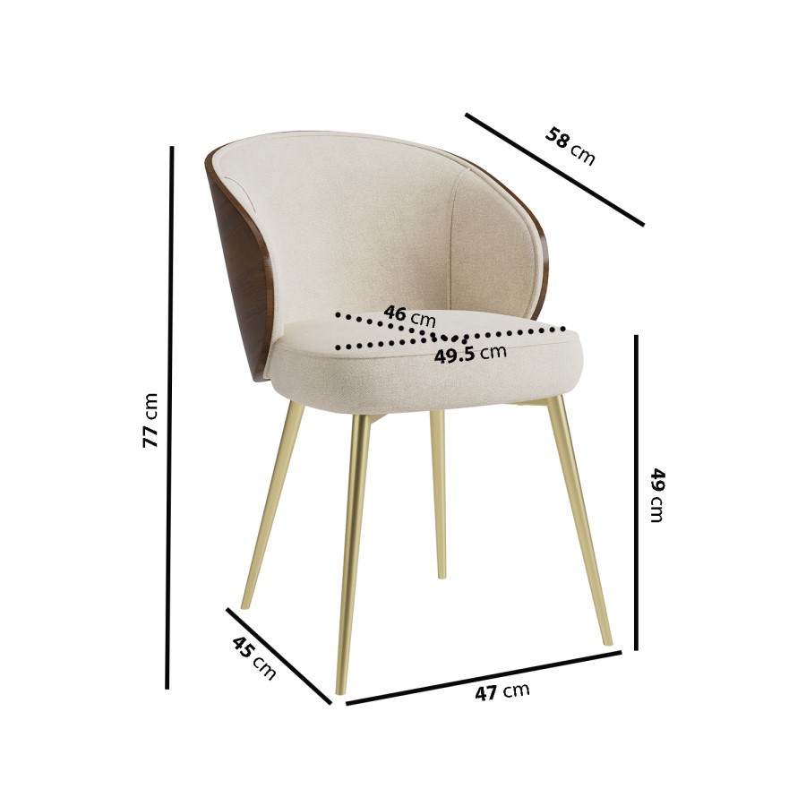 Set of 4 Beige Upholstered Dining Chairs with Wooden Back - Tori