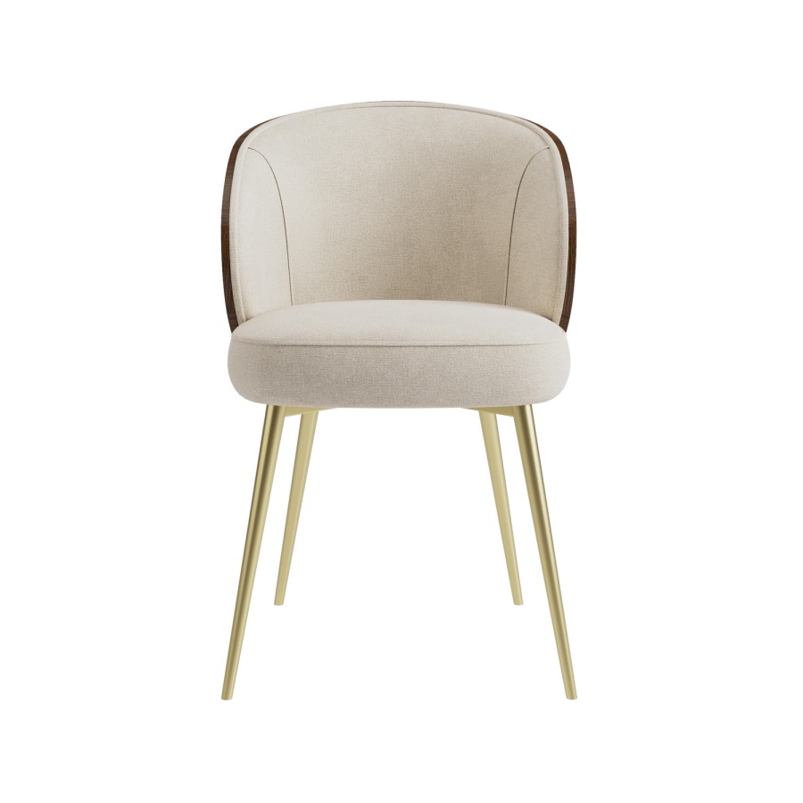 Set of 4 Beige Upholstered Dining Chairs with Wooden Back - Tori
