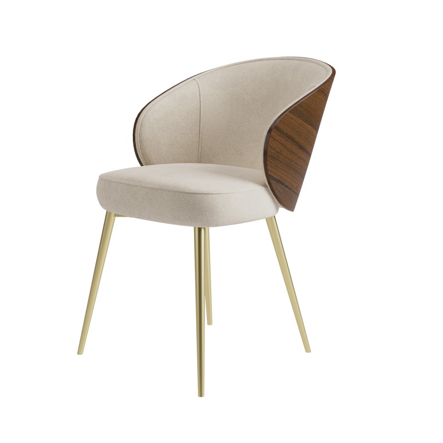 Set of 4 Beige Upholstered Dining Chairs with Wooden Back - Tori