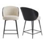 Set of 2 Beige Upholstered Kitchen Stools with Black Wooden Curved Back - Tori