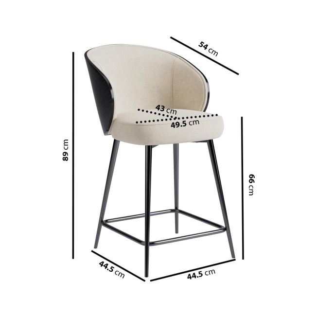 Set of 4 Beige Upholstered Kitchen Stools with Black Wooden Curved Back - Tori