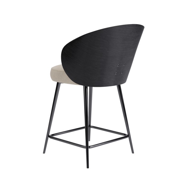 Set of 4 Beige Upholstered Kitchen Stools with Black Wooden Curved Back - Tori