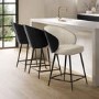 Set of 3 Beige Upholstered Kitchen Stools with Black Wooden Curved Back - Tori