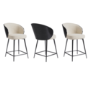 Set of 3 Beige Upholstered Kitchen Stools with Black Wooden Curved Back - Tori