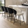 Set of 4 Beige Upholstered Kitchen Stools with Black Wooden Curved Back - Tori