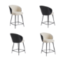 Set of 4 Beige Upholstered Kitchen Stools with Black Wooden Curved Back - Tori