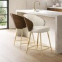 Set of 2 Beige Upholstered Kitchen Stools with Walnut Wooden Curved Back - Tori