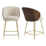 Set of 2 Beige Upholstered Kitchen Stools with Walnut Wooden Curved Back - Tori