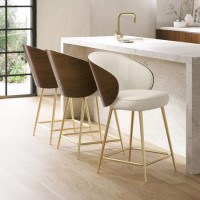 Set of 3 Beige Upholstered Kitchen Stools with Wooden Back - Tori Set of 3 Beige Upholstered Kitchen Stools with Wooden Back - Tori