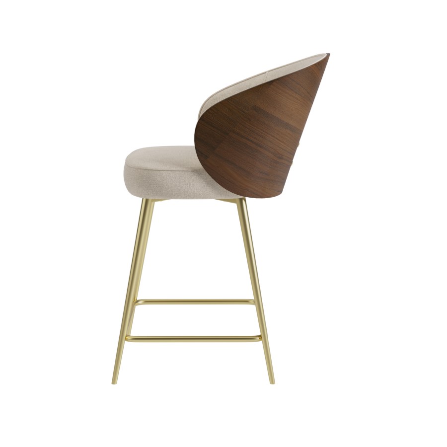 Set of 3 Beige Upholstered Kitchen Stools with Wooden Back - Tori