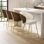 Set of 4 Beige Upholstered Kitchen Stools with Walnut Wooden Curved Back - Tori