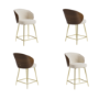 Set of 4 Beige Upholstered Kitchen Stools with Walnut Wooden Curved Back - Tori