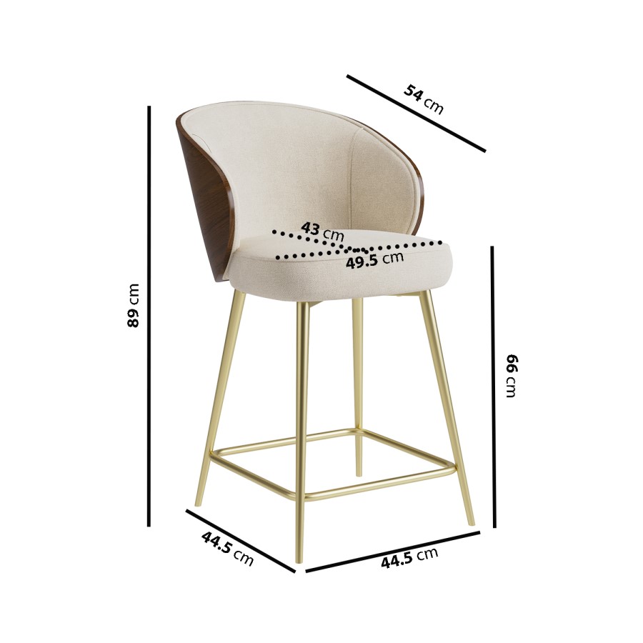 Set of 3 Beige Upholstered Kitchen Stools with Wooden Back - Tori