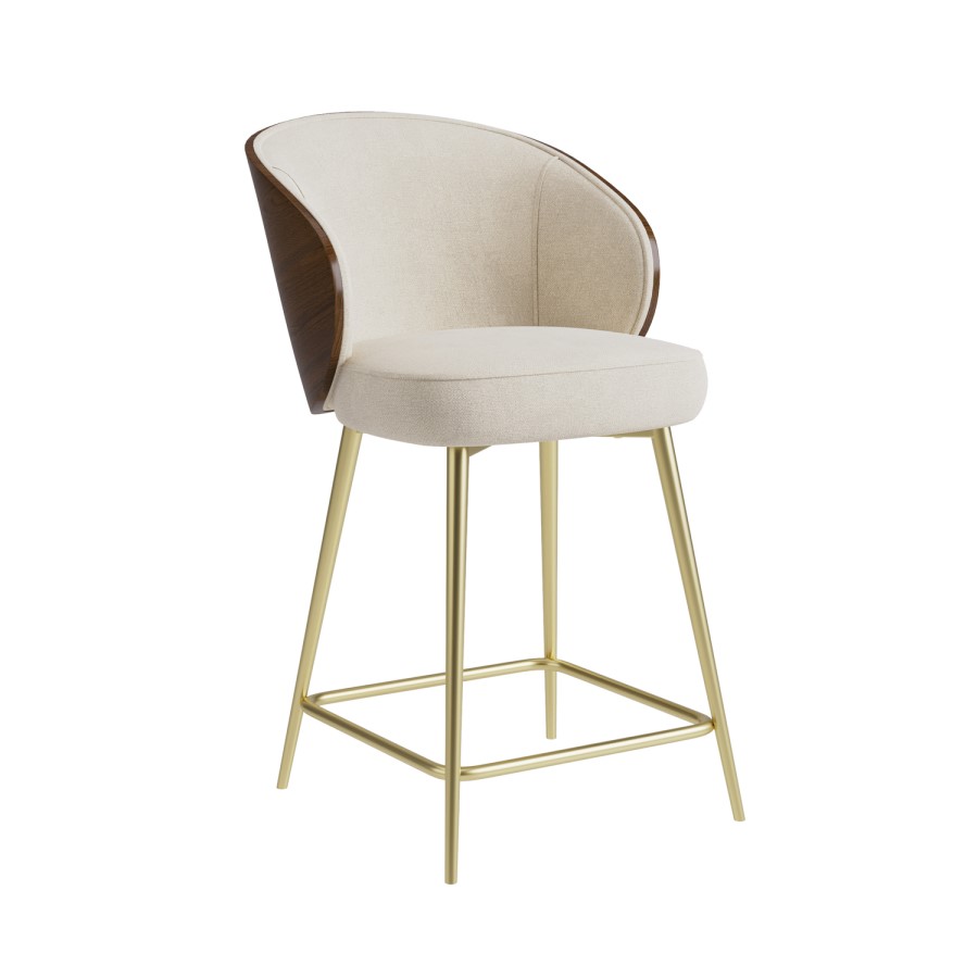 Set of 3 Beige Upholstered Kitchen Stools with Wooden Back - Tori