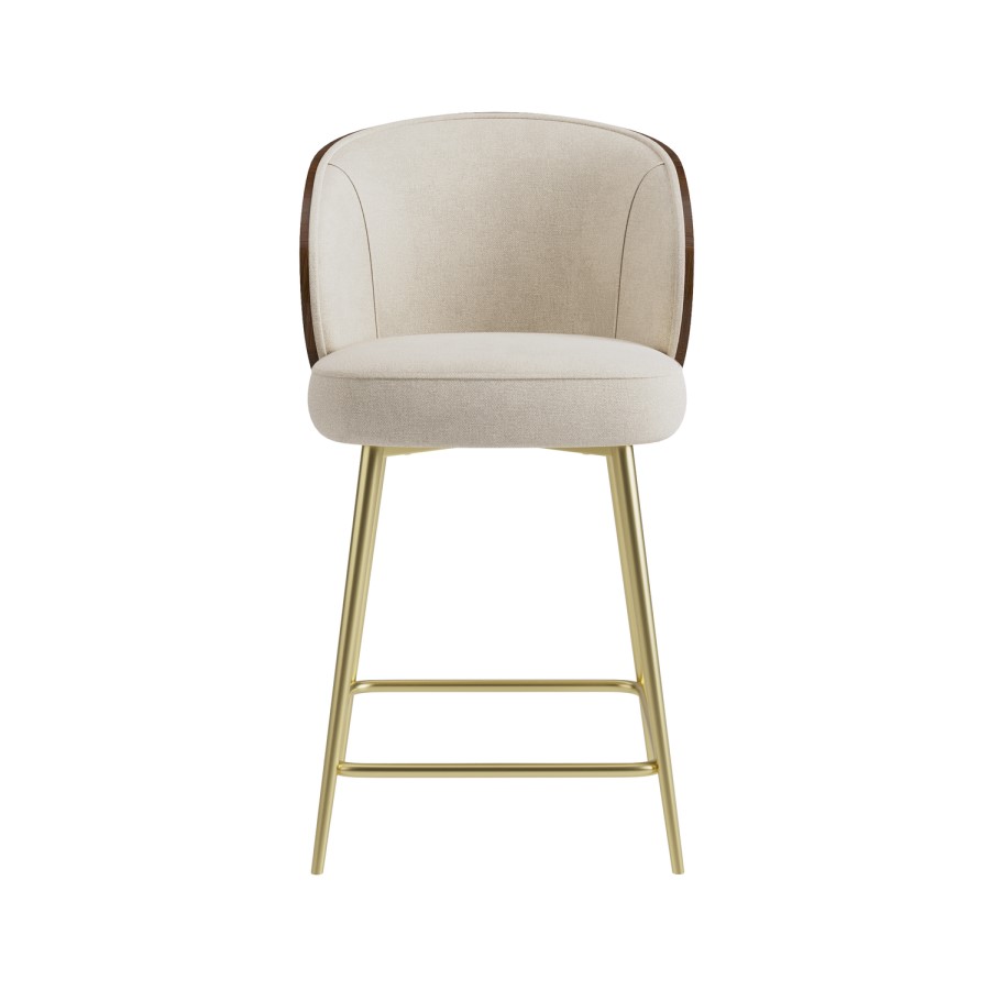 Set of 3 Beige Upholstered Kitchen Stools with Wooden Back - Tori