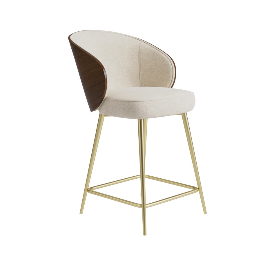 Set of 3 Beige Upholstered Kitchen Stools with Wooden Back - Tori
