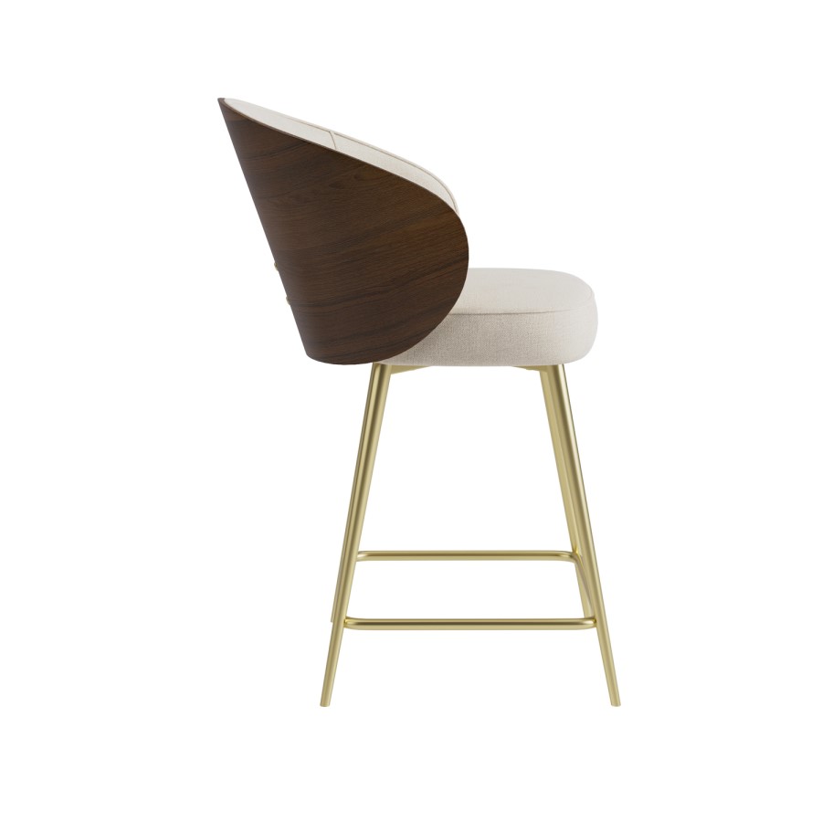 Set of 3 Beige Upholstered Kitchen Stools with Wooden Back - Tori