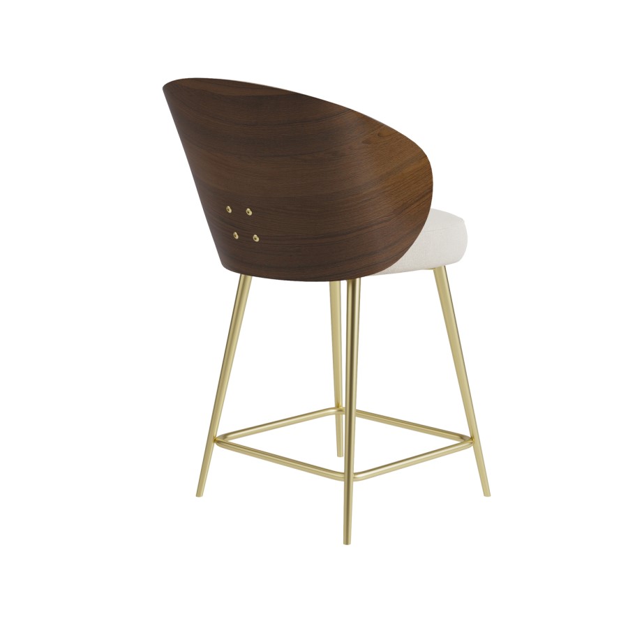 Set of 3 Beige Upholstered Kitchen Stools with Wooden Back - Tori